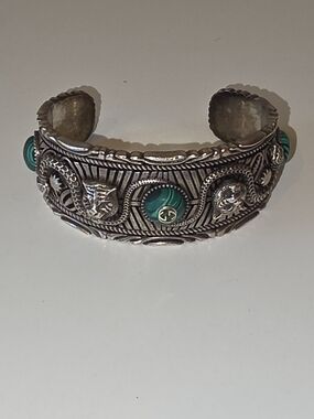 Gucci Silver Malachite Bezel-Set Cuff Bracelet